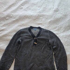 Karen Scott Sweater Womens Blue Black V Neck Clasp Accent Long Sleeve Small